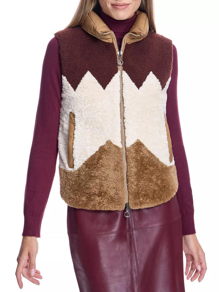 Maximilian Colorblocked Geometric Shearling Vest 3