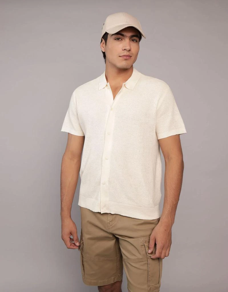 AE AEO Waffle Button-Up Polo Shirt 1
