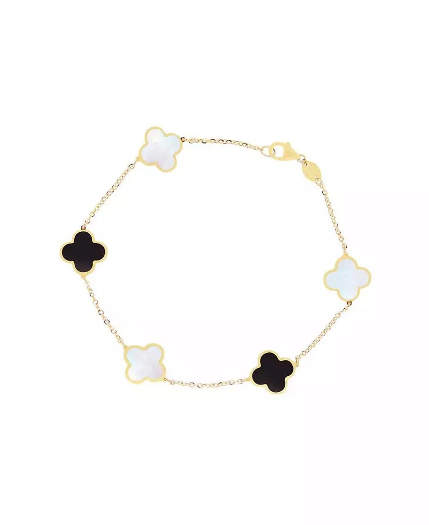 The Lovery Small Mother of Pearl and Onyx Mixed Clover Bracelet 14K Gold