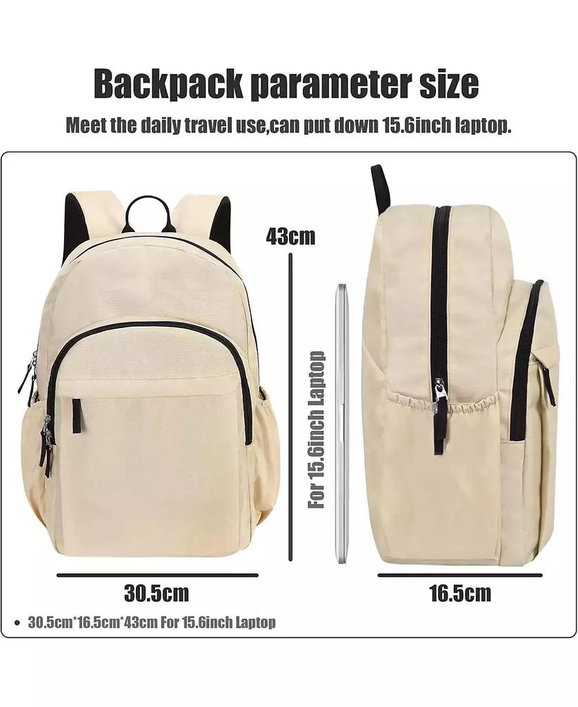 Wosofe 15.6 inch Basic Backpack for Men, Travel Backpack Carry on, Water Resistant School Backpacks for Teens, College Back Pack Bookbag for Boys Girls, Work Backpacks for Women(Beige) 2