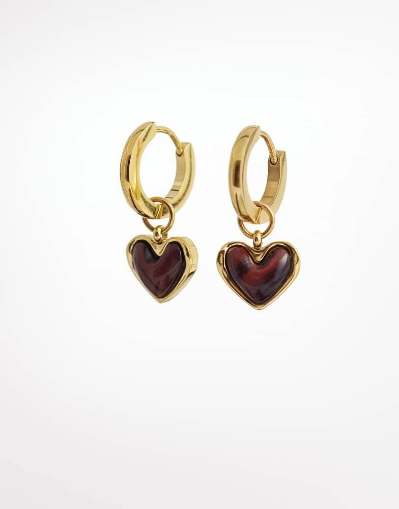 Abbott Lyon Abbott Lyon tigers eye heart huggie hoop earrings in 19k plated stainless steel in gold
