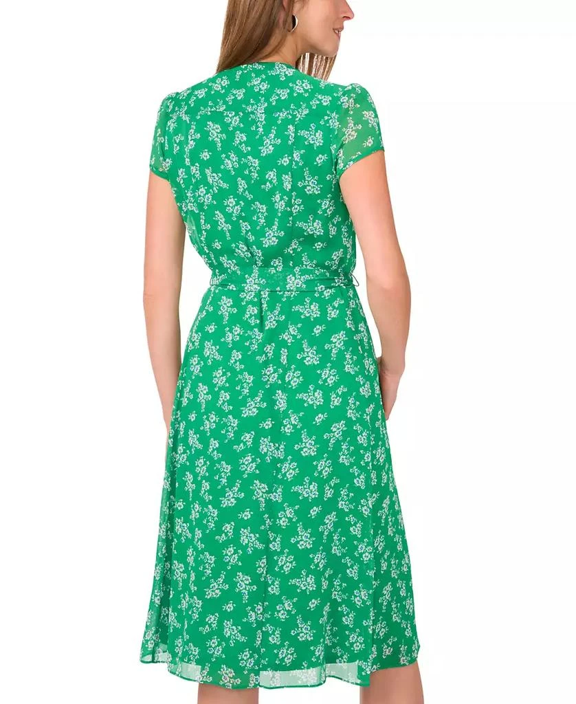 MSK Petite Printed Split-Neck Tie-Waist Short-Sleeve Dress 4
