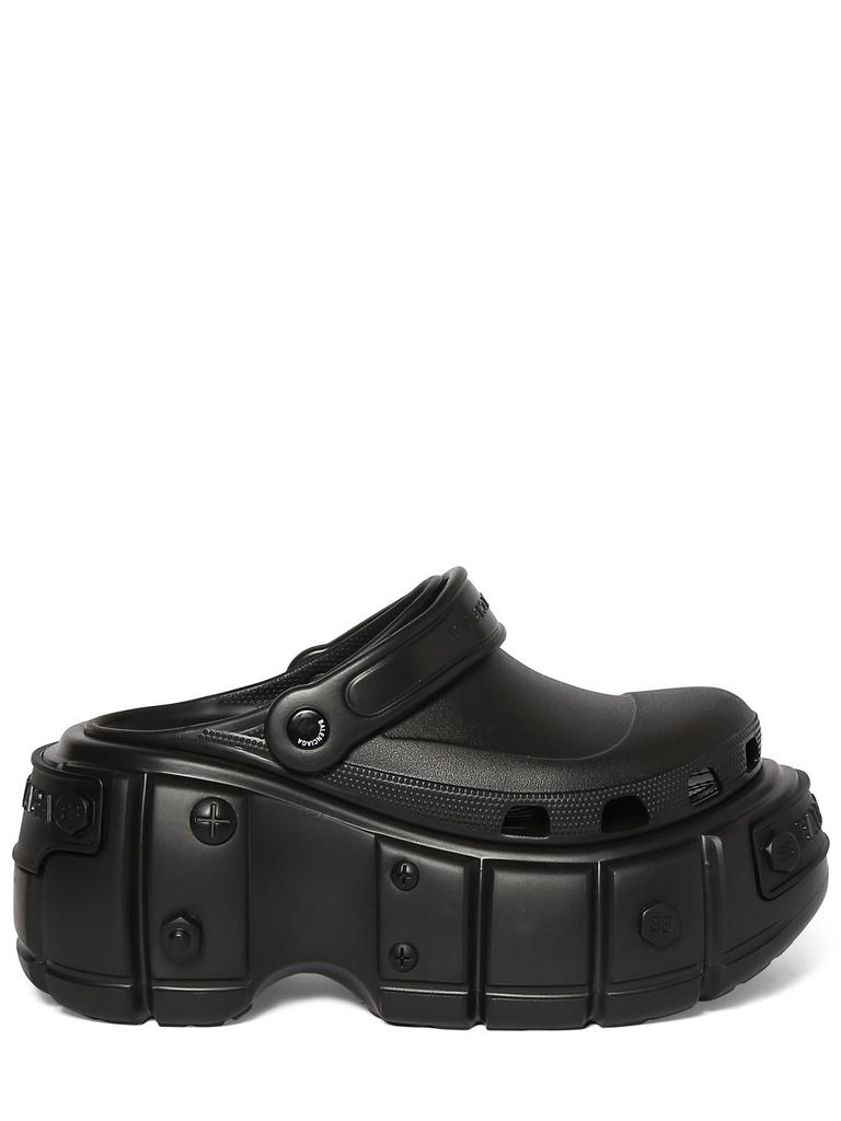BALENCIAGA 110mm Hardcrocs Rubber Wedge Mules