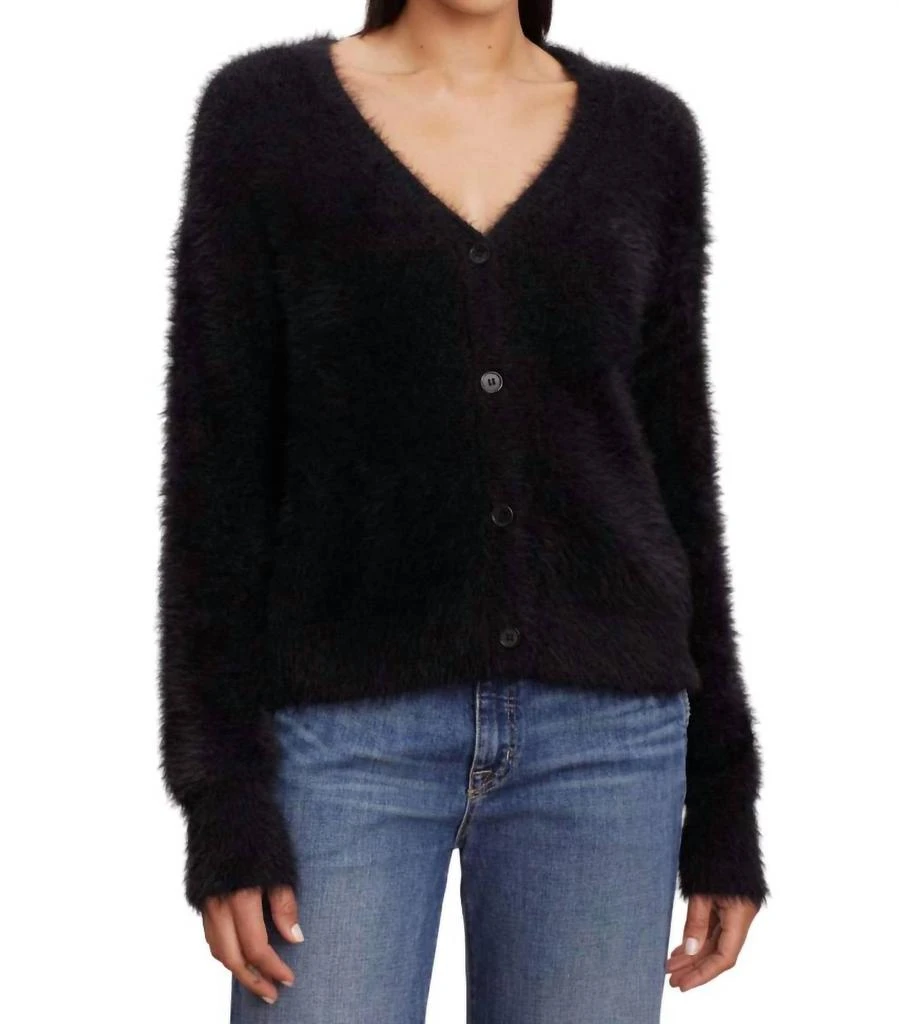 Velvet by Graham & Spencer Kelsey Feather Yarn Cardigan In Black 1