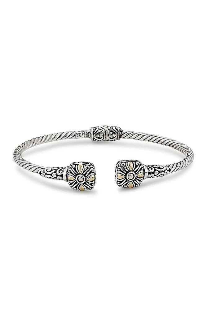 SAMUEL B. Sterling Silver 
18K Gold 3mm Hinged Four Leaf Clover Bangle