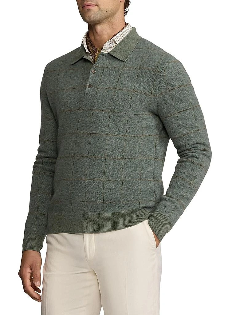 Ralph Lauren Plaid Cashmere-Wool Polo-Collar Sweater 5