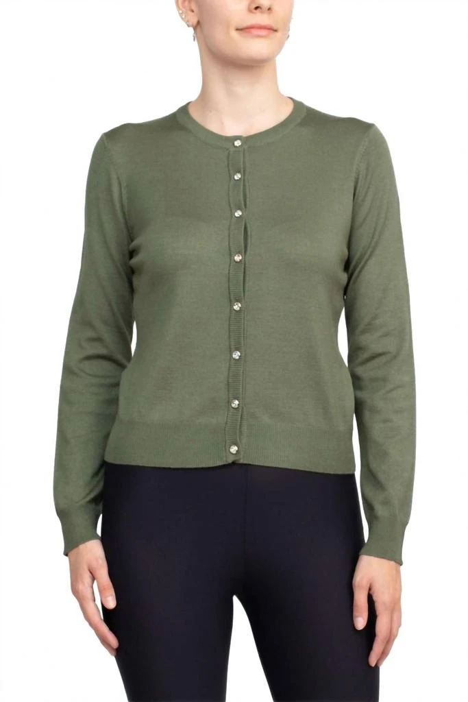 Esperanza Button Down Long Sleeve Solid Knit Cardigan In Green