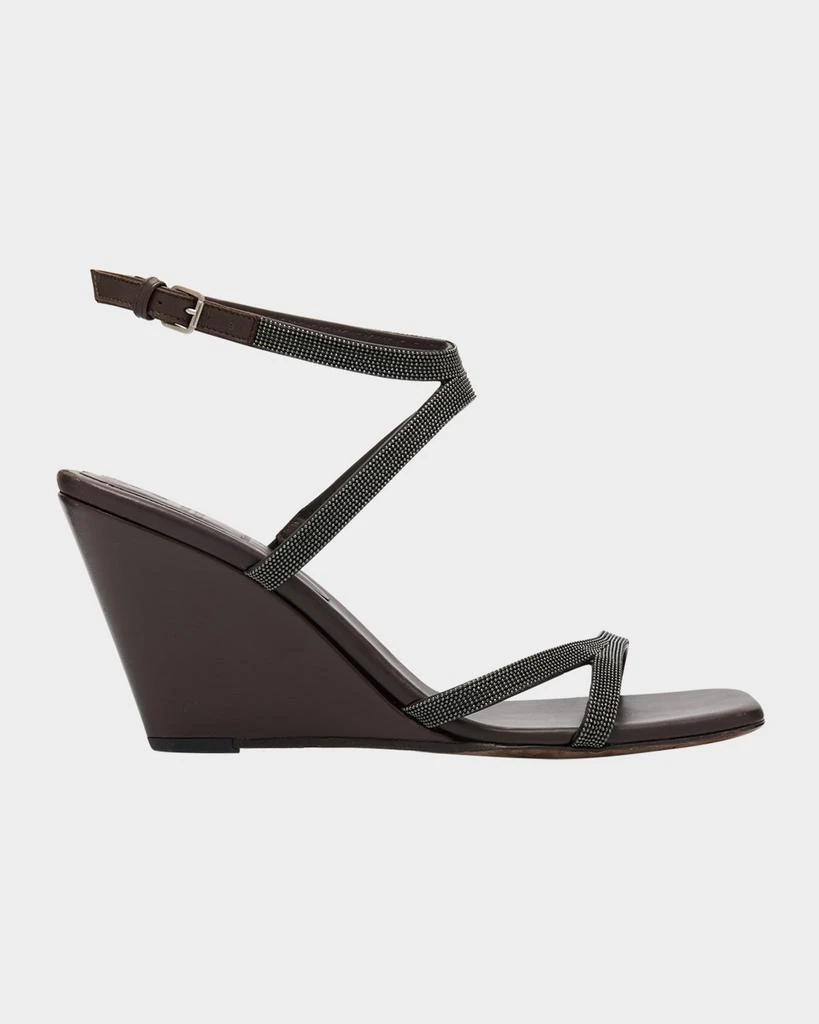 Brunello Cucinelli Leather Two Cross Strap Wedge Sandals 1