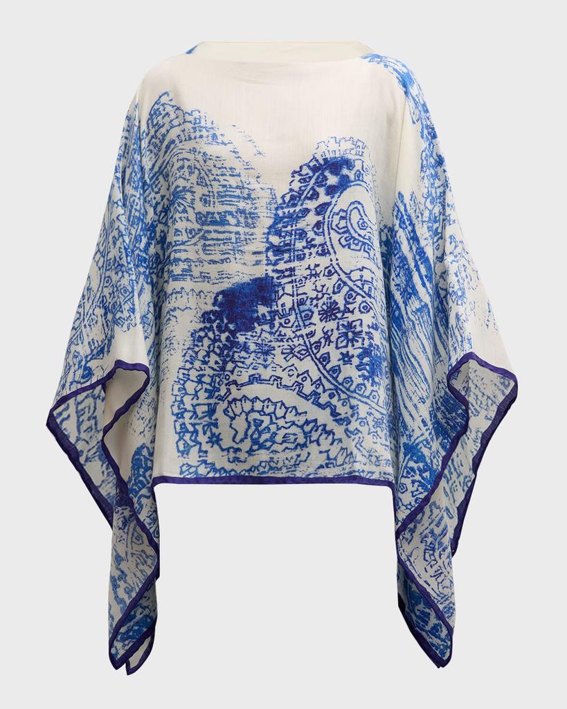 Rani Arabella Paisley Cashmere-Blend Printed Poncho