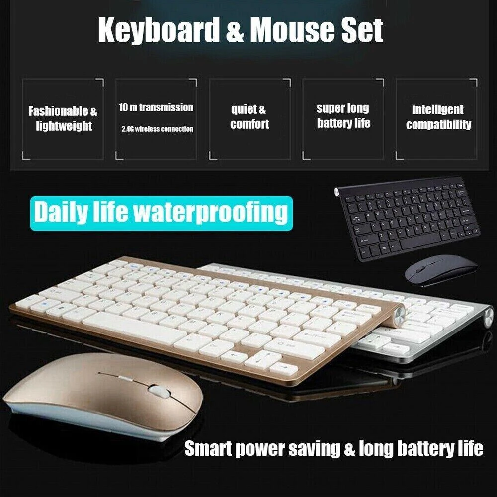MOTIONOR Mini Wireless Keyboard And Mouse Set Waterproof 2.4G For Mac Apple PC Computer 5