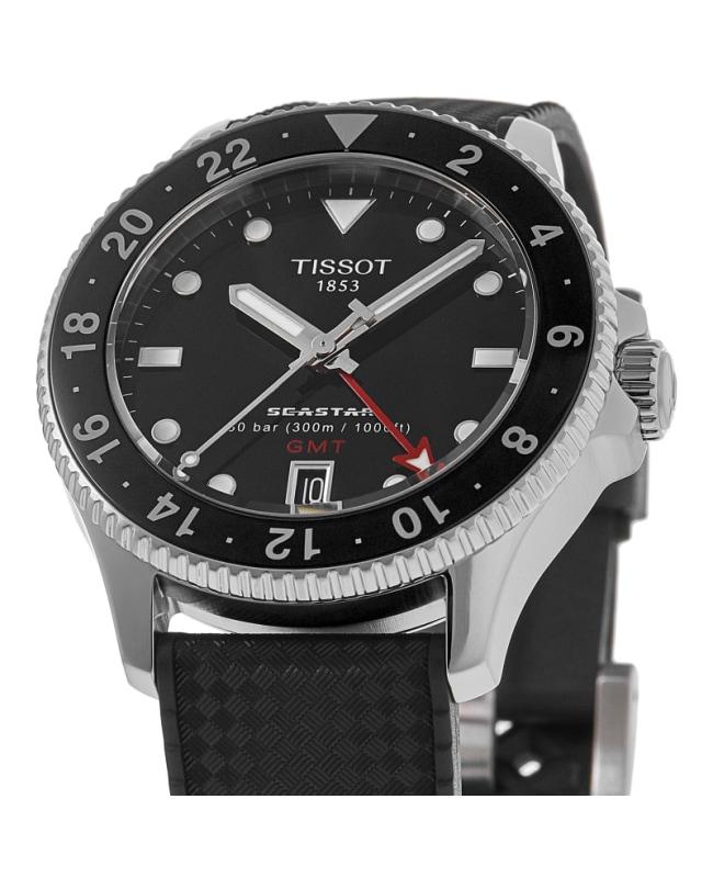 Tissot Seastar 1000 Quartz GMT Black Dial Rubber Strap Men's Watch