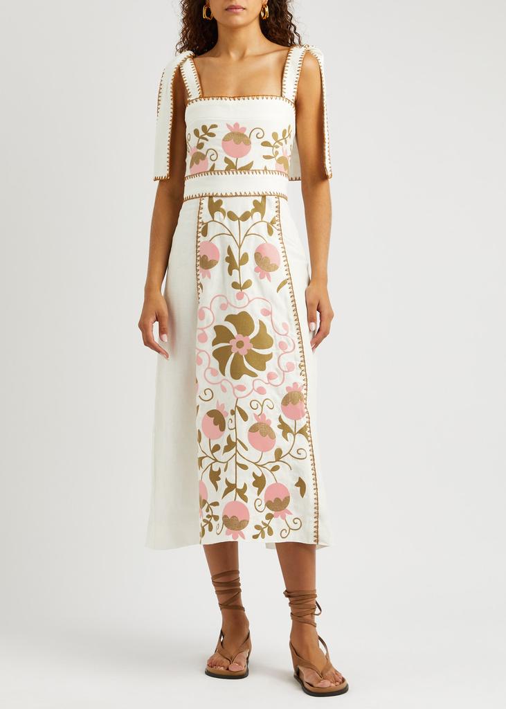 LUG VON SIGA Ornella Uzbek embroidered linen midi dress