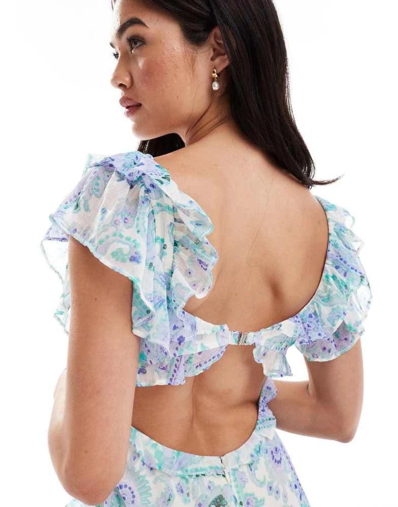 ASOS ASOS DESIGN ruffle dropped waist tiered maxi dress in blue floral print 3