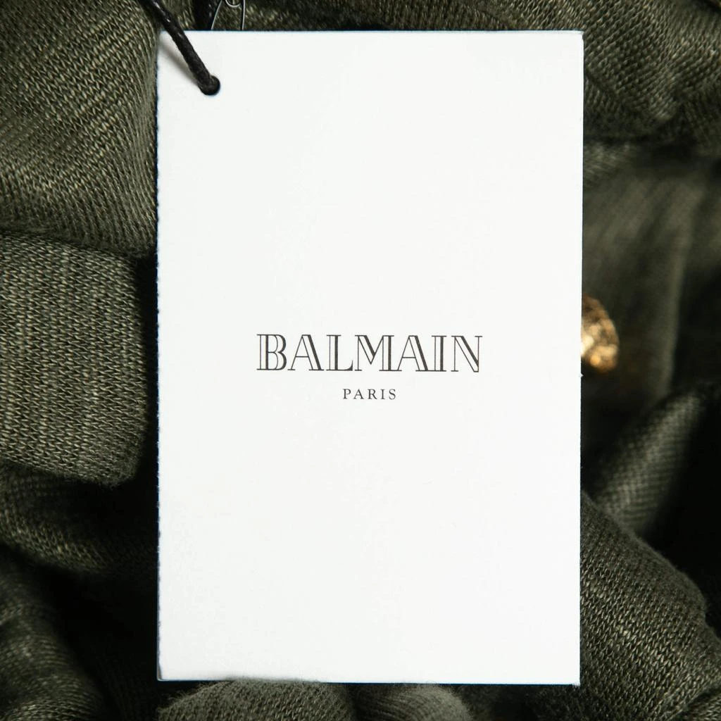 Balmain Balmain Kaki Green Knit Button-Embellished Belted Mini Dress M 6