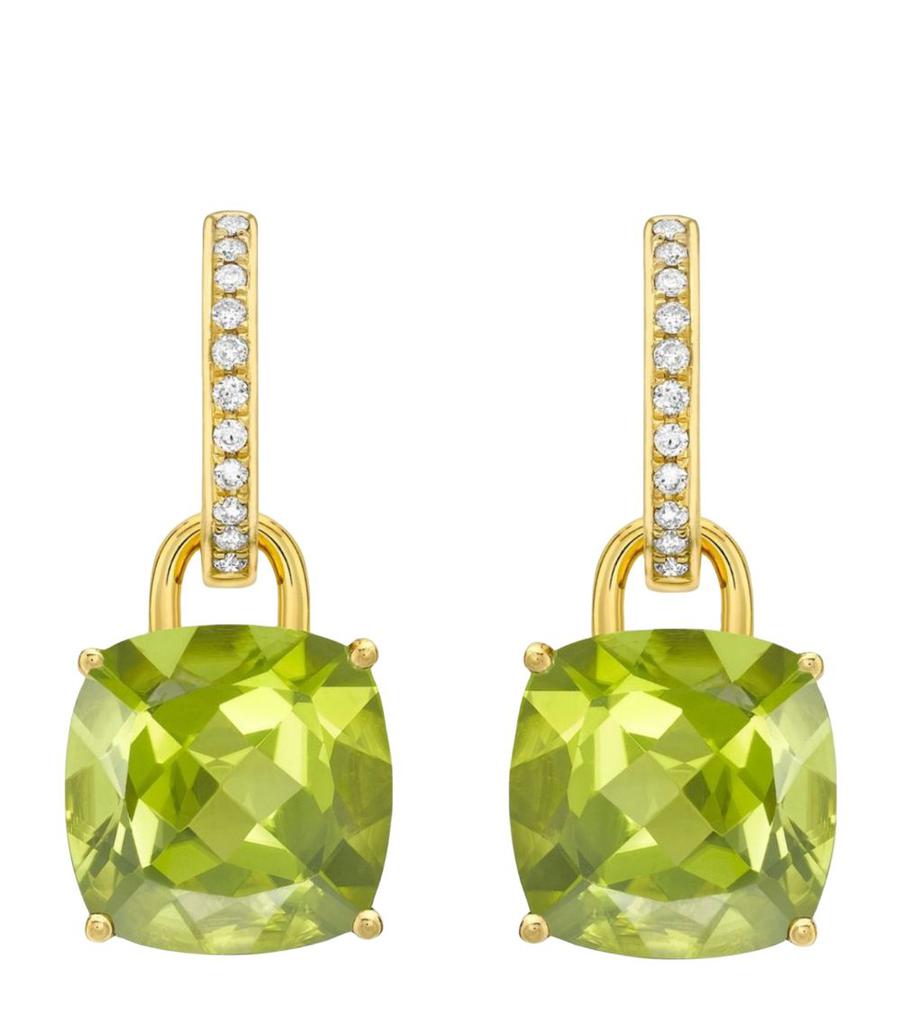 Kiki McDonough Yellow Gold, Diamond and Peridot Cushion Drop Earrings