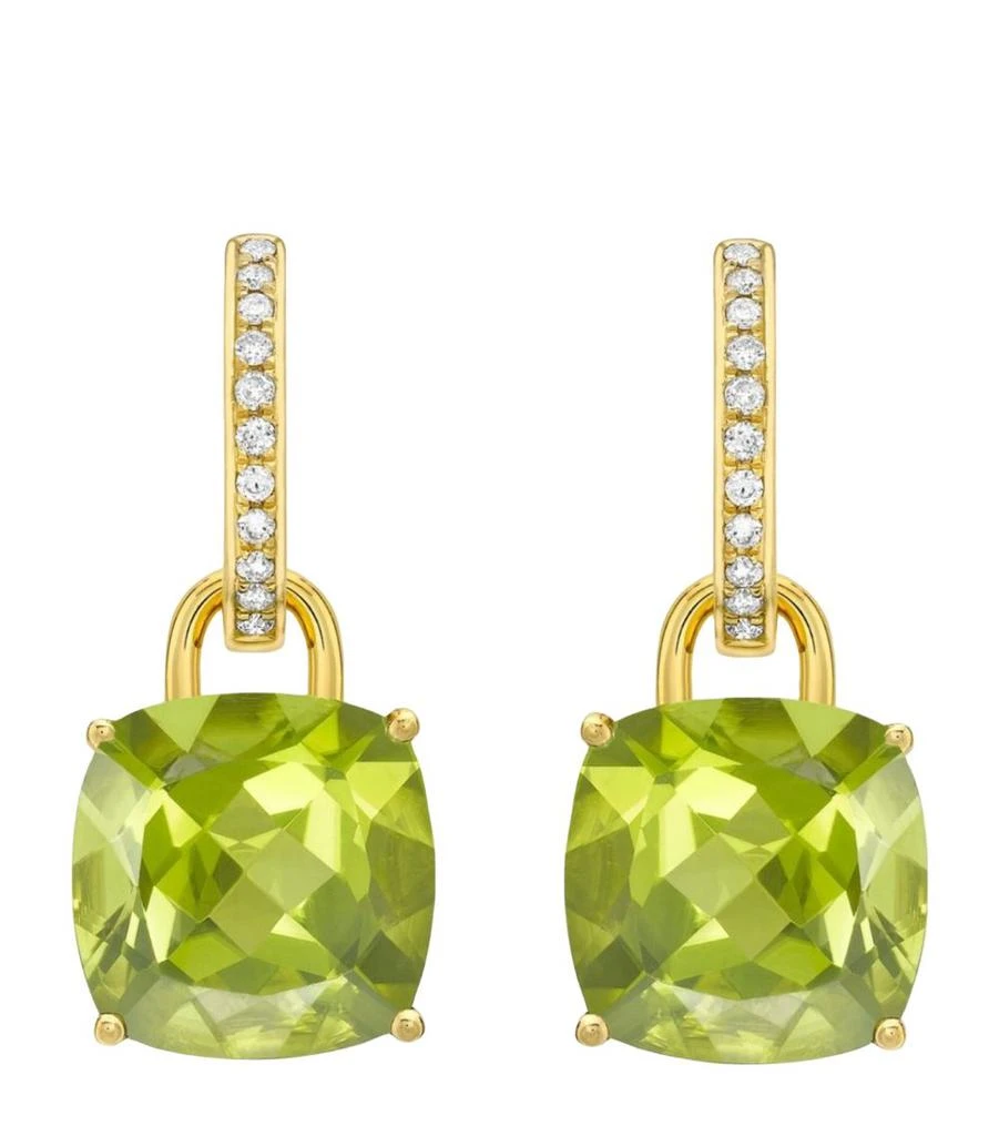 Kiki McDonough Yellow Gold, Diamond and Peridot Cushion Drop Earrings 1
