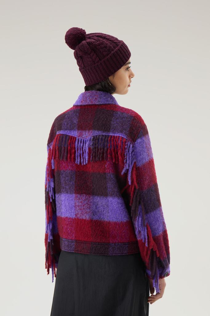 Woolrich Check Overshirt wth Fringed Trim in Alpaca and Wool