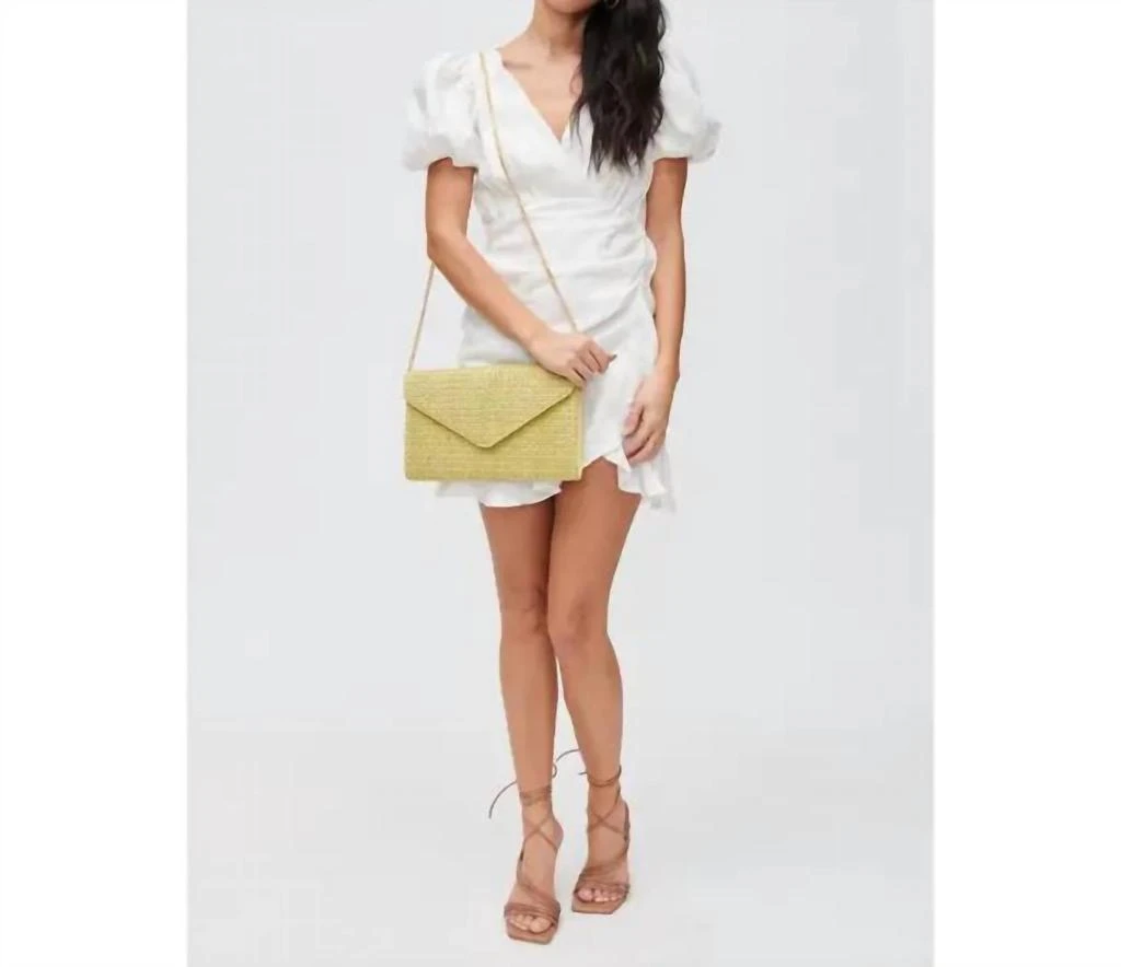Urban Expressions Trista Straw Clutch Woven Chain Crossbody In Sage 2