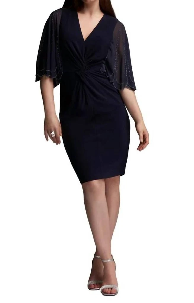 JOSEPH RIBKOFF Beaded Scallop Sleeve Dress In Navy 1