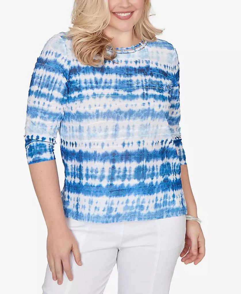 Alfred Dunner Women
s  The Royal Treatment Tie Dye Biadere Knotted Crew Neck Top
