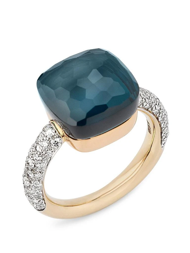 Pomellato Nudo Two-Tone 18K Gold, London Blue Topaz & 0.70 TCW Diamond Ring