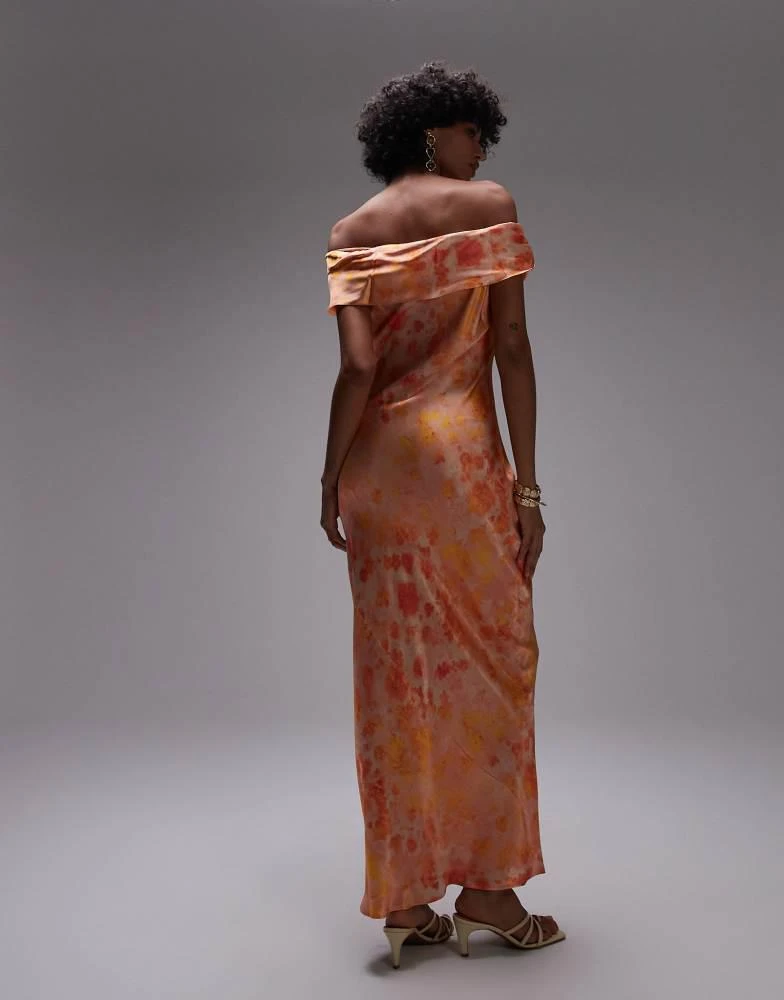 Topshop Topshop drape shoulder maxi occasion dress in blurred orange floral 4