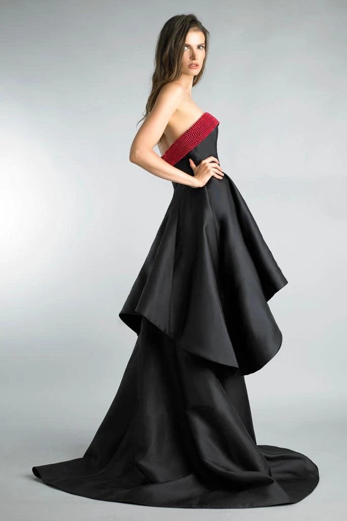 Basix Black Label Hi Low Strapless Gown With Pearl Trim 2