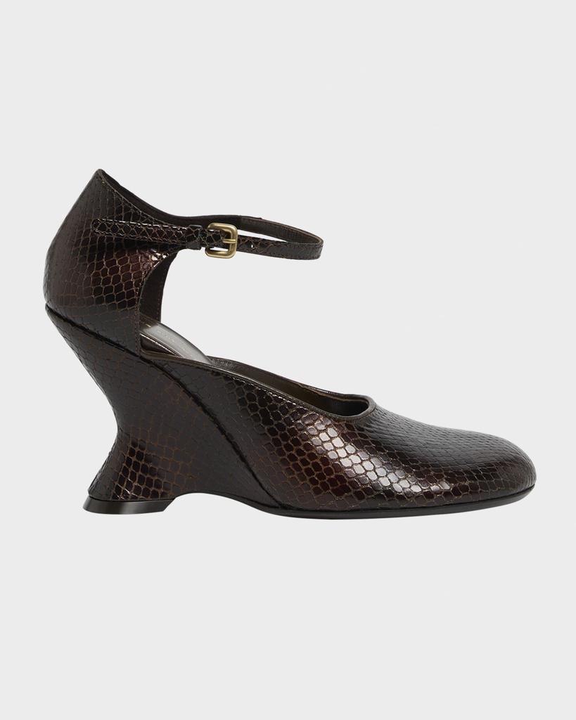 Dries Van Noten Python Stamped Leather Wedge Pumps