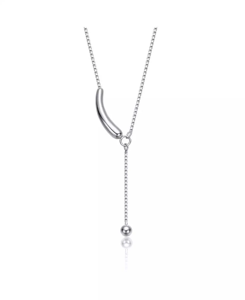 Genevive White Gold Plated Minimalist Curved Pendant Y-Necklace