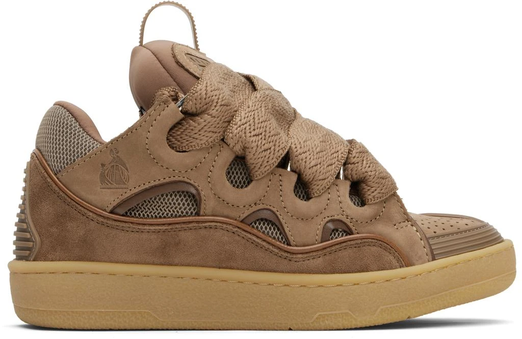 Lanvin SSENSE Exclusive Brown Leather Curb Sneakers 1