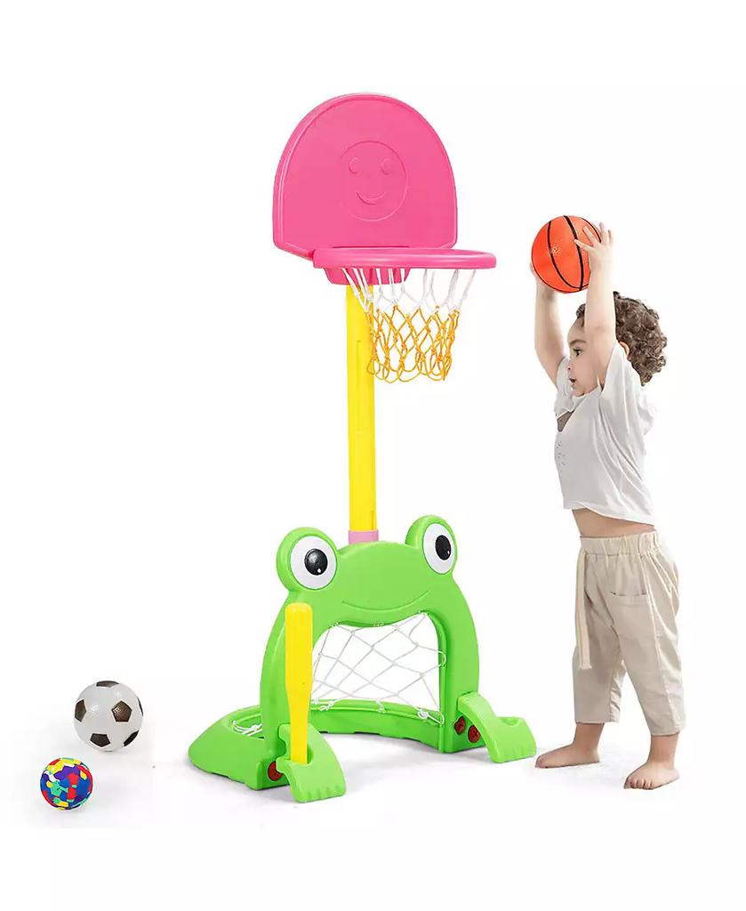 Costway 3-in-1 Kids Basketball Hoop Set Adjustable Sports Activity Center w/Balls