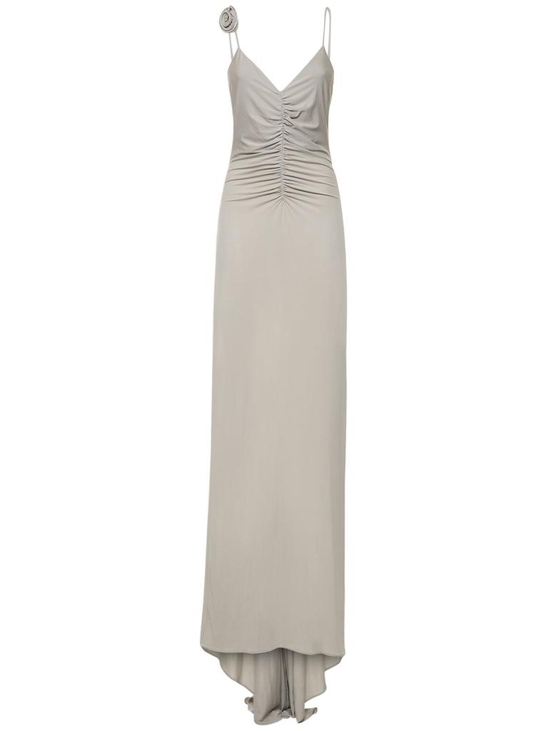 MAGDA BUTRYM Ruched Jersey Long Slip Dress W/roses