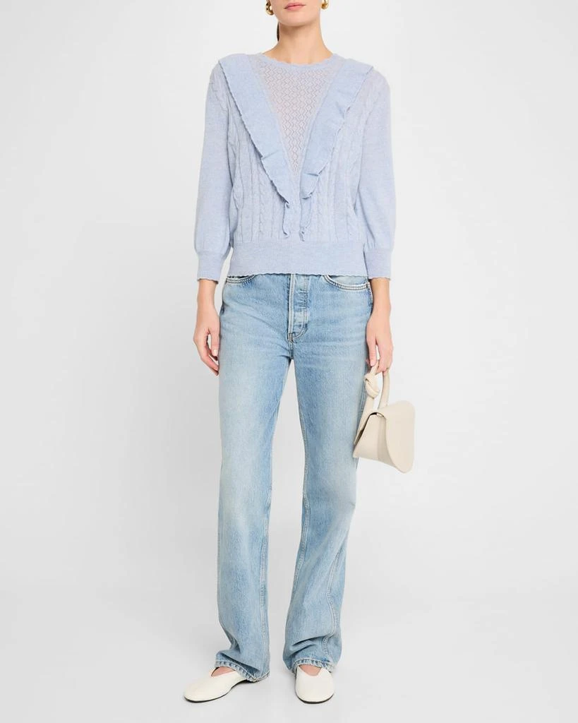 Autumn Cashmere Ruffle-Trim Cable Cashmere Sweater 2