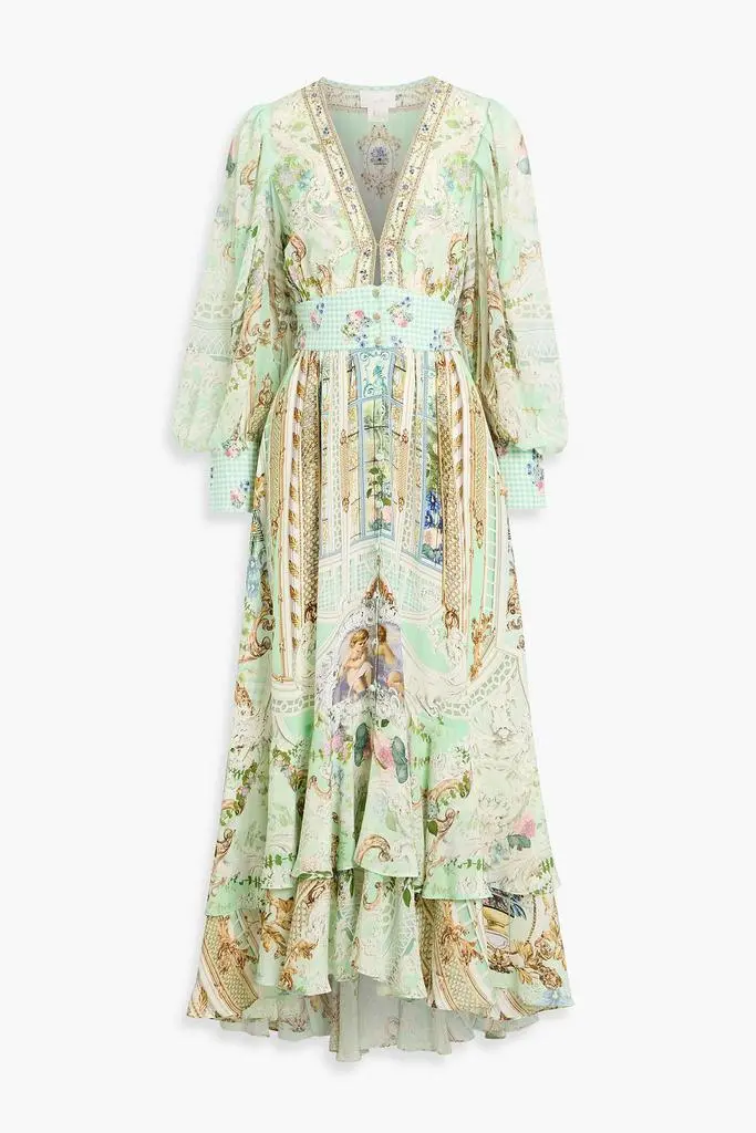 Crystal-embellished ruffled silk crepe de chine maxi dress