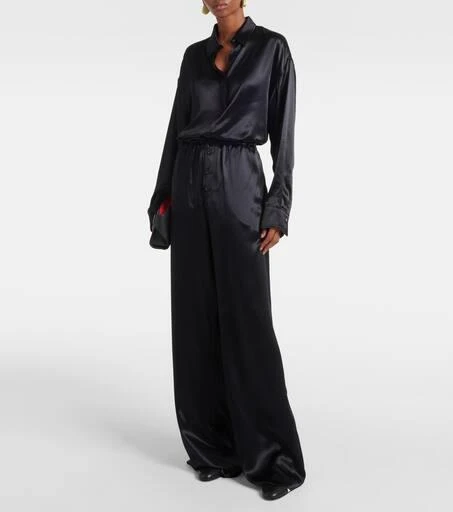 Salvatore Ferragamo Gathered satin wide-leg pajama pants 2