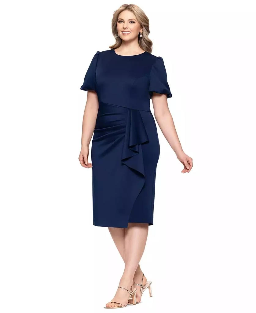 XSCAPE Plus Size Short-Sleeve Boat-Neck Draped Sheath Dress 2