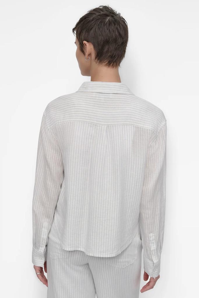 DKNY STRIPED LONG SLEEVE CROPPED SHIRT