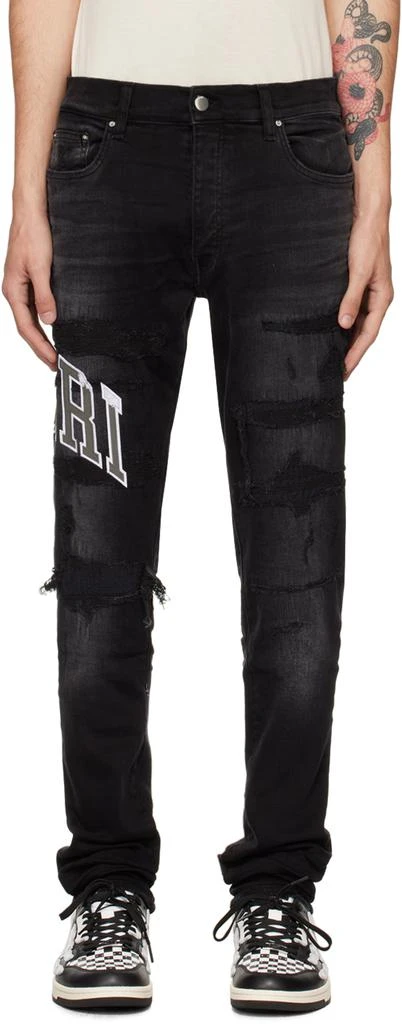 AMIRI Black Varsity Logo Repair Jeans 1