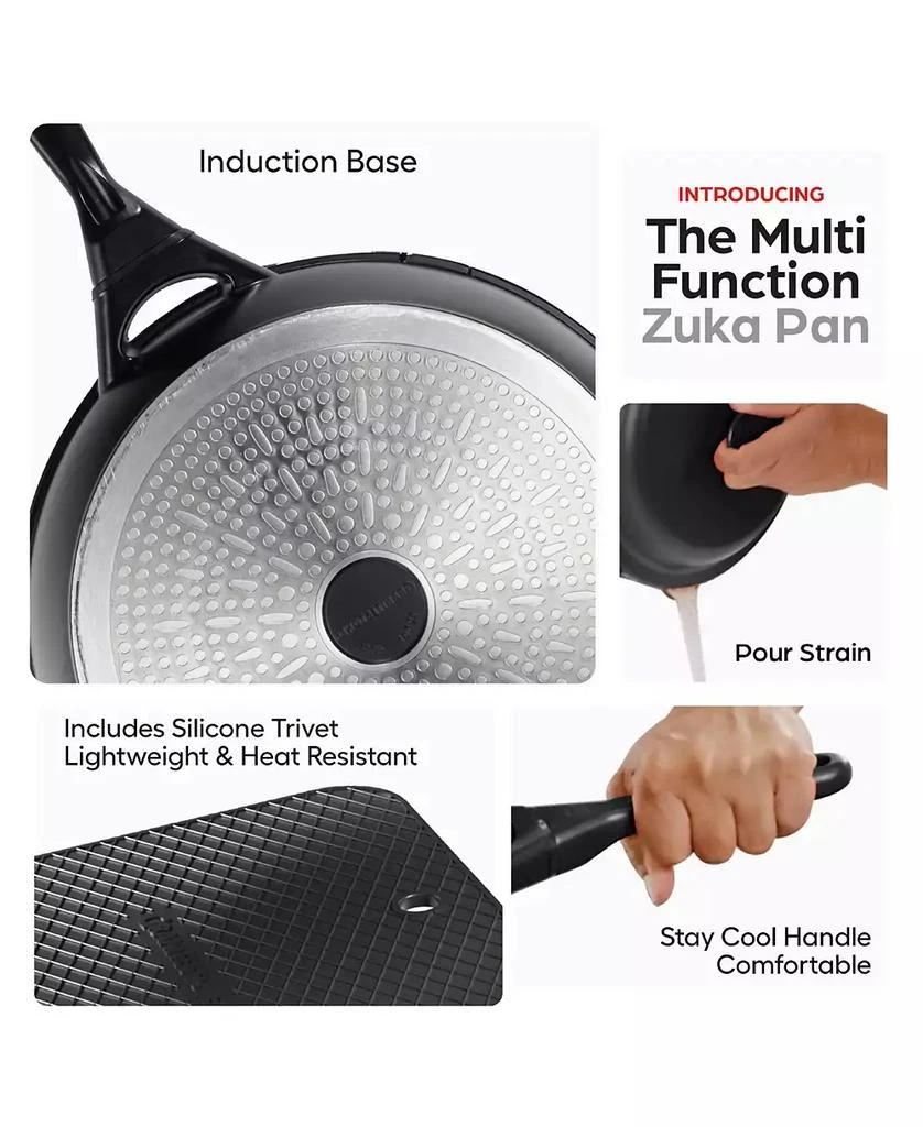 GraniteStone Zuka Ceramic 1.25 Qt. Ceramic 10 in 1 Nonstick Multi-Functional Saute Pan with Lid, Nylon Spoon 6