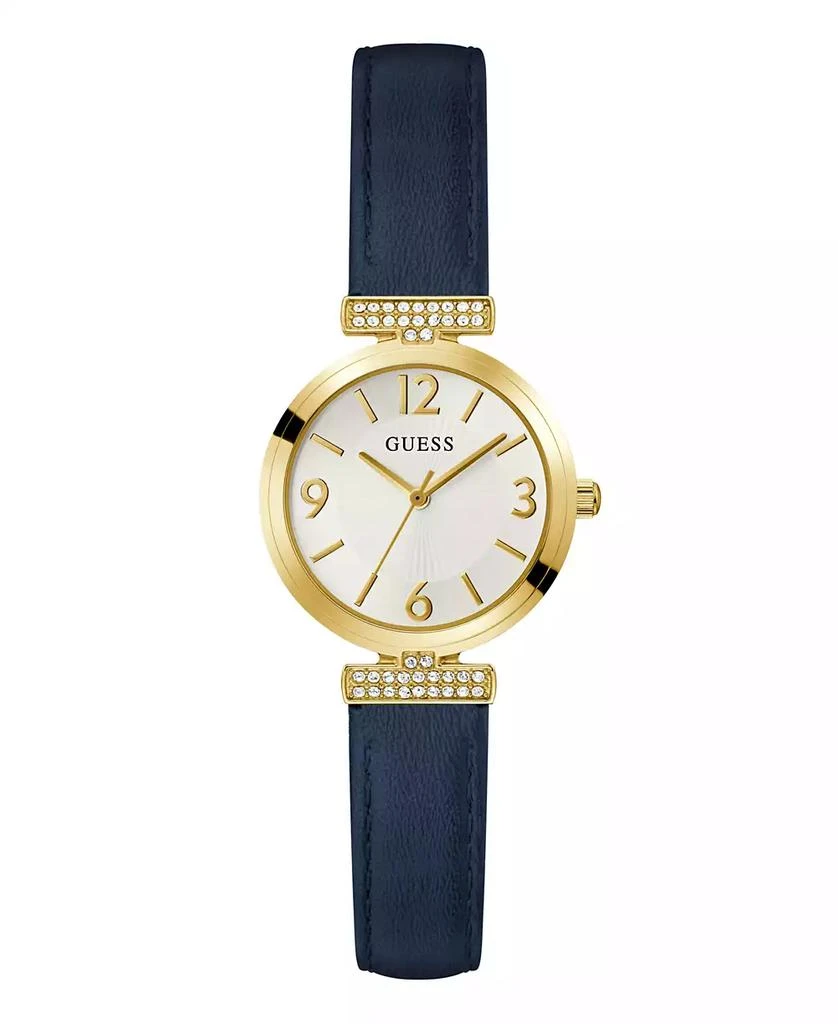 GUESS Women's Analog Blue Genuine Leather Watch, 28mm 1