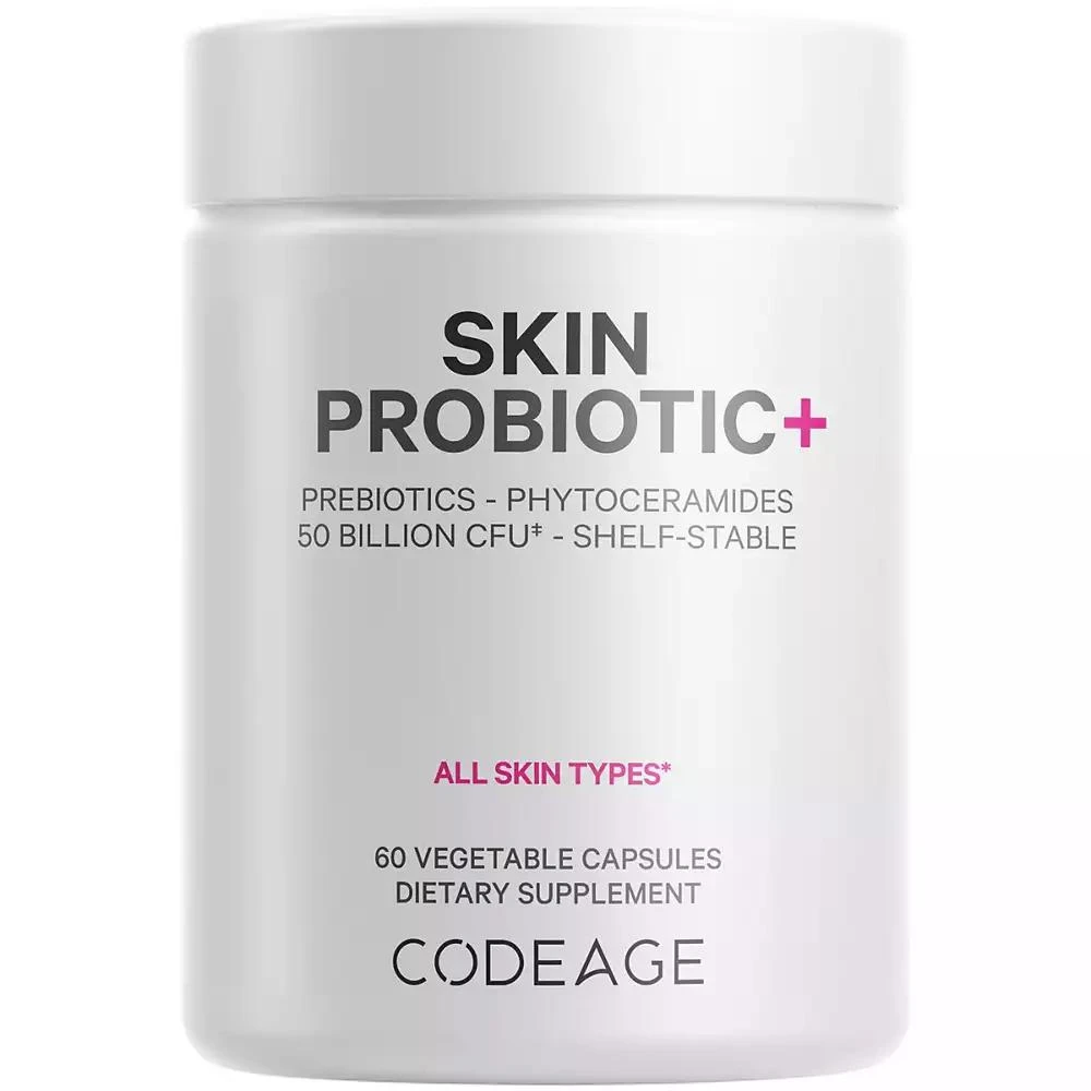 Codeage Skin Probiotics + Prebiotics - Skin Care Routine Supplement - 50 Billion CFU - Ayurvedic Botanical Herbs - Face Probiotics, 60 Capsules