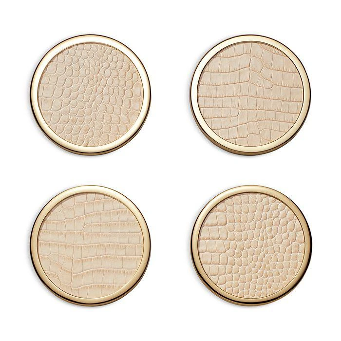 AERIN Classic Croc Embossed Leather Coasters, Set of 4 2