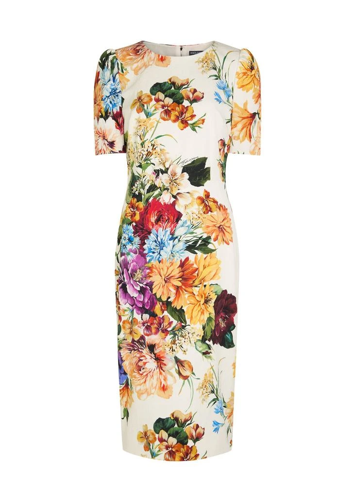Floral-print textured cotton-blend midi dress