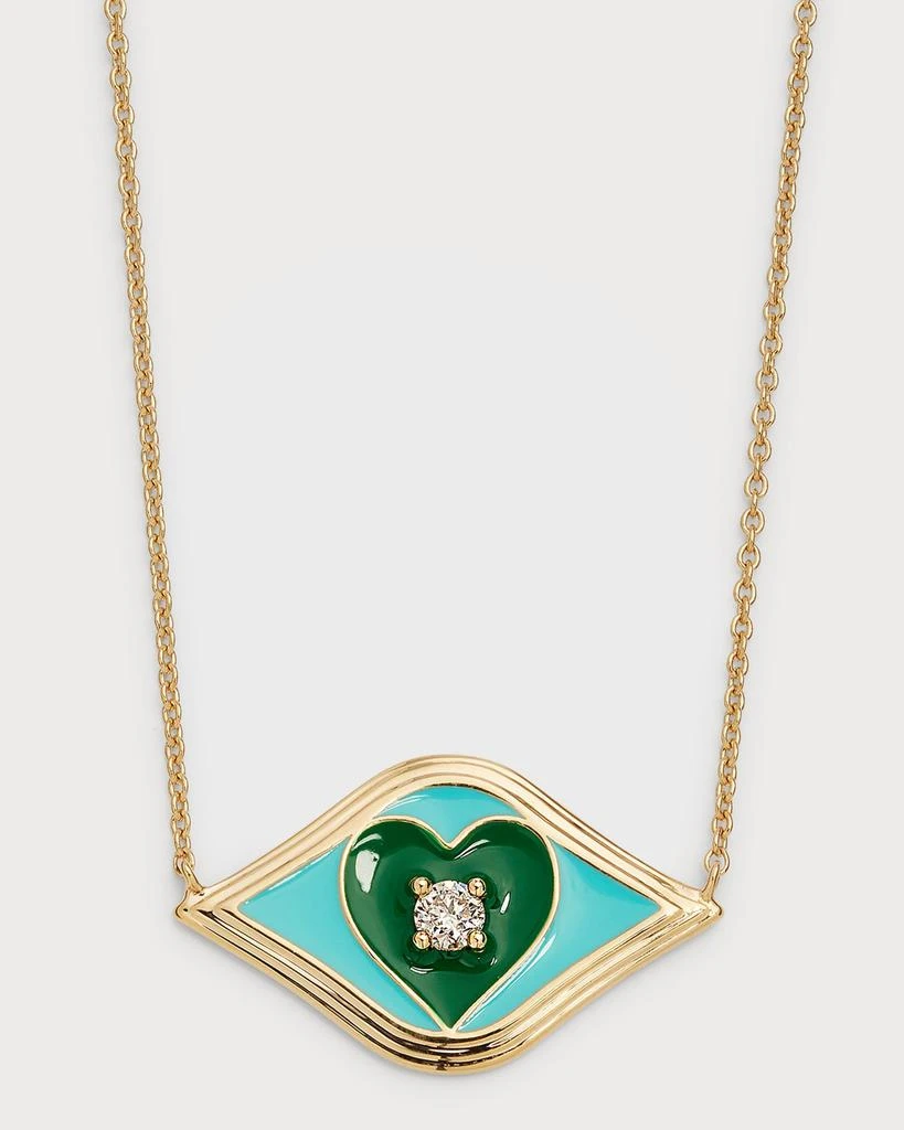 Sydney Evan 14K Fluted Enamel Evil Eye Heart Pendant Necklace