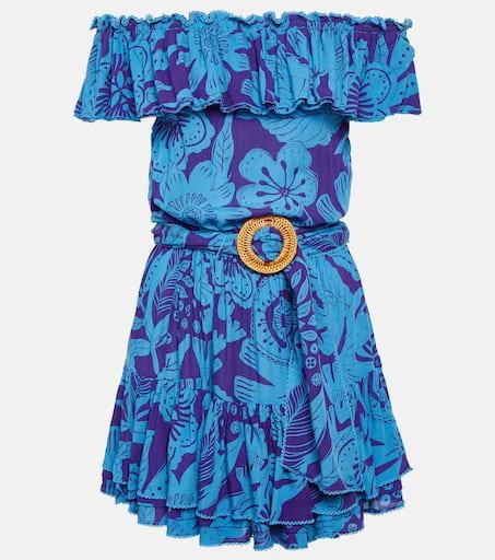 Poupette St Barth Bella printed off-shoulder minidress 1
