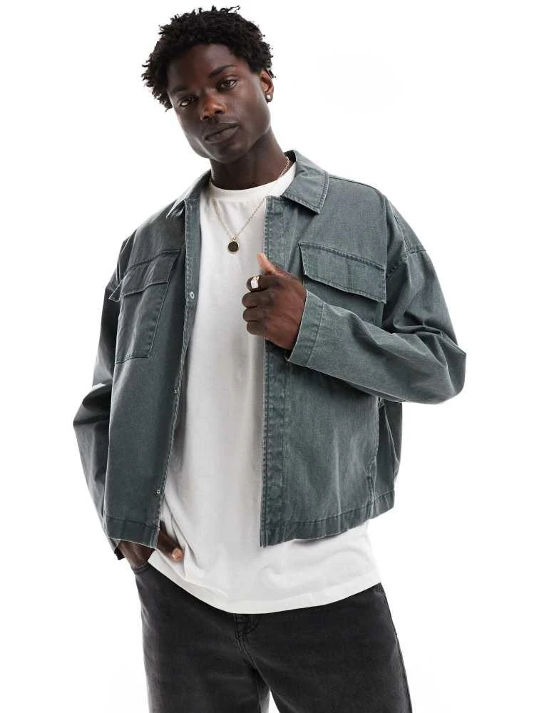 ASOS ASOS DESIGN oversized washed harrington jacket in green 1