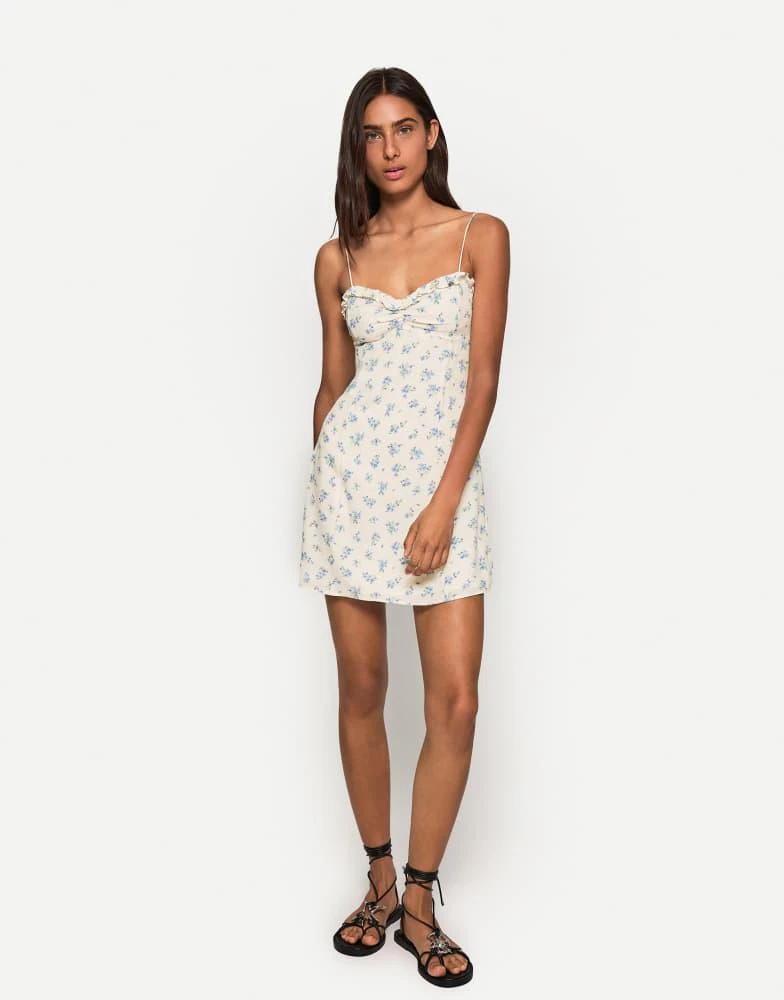 Bershka Bershka printed strappy mini dress in white 1