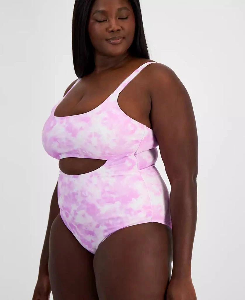 California Waves Trendy Plus Size Tie-Dye Cutout One-Piece Swimsuit, Created for Macy's 3