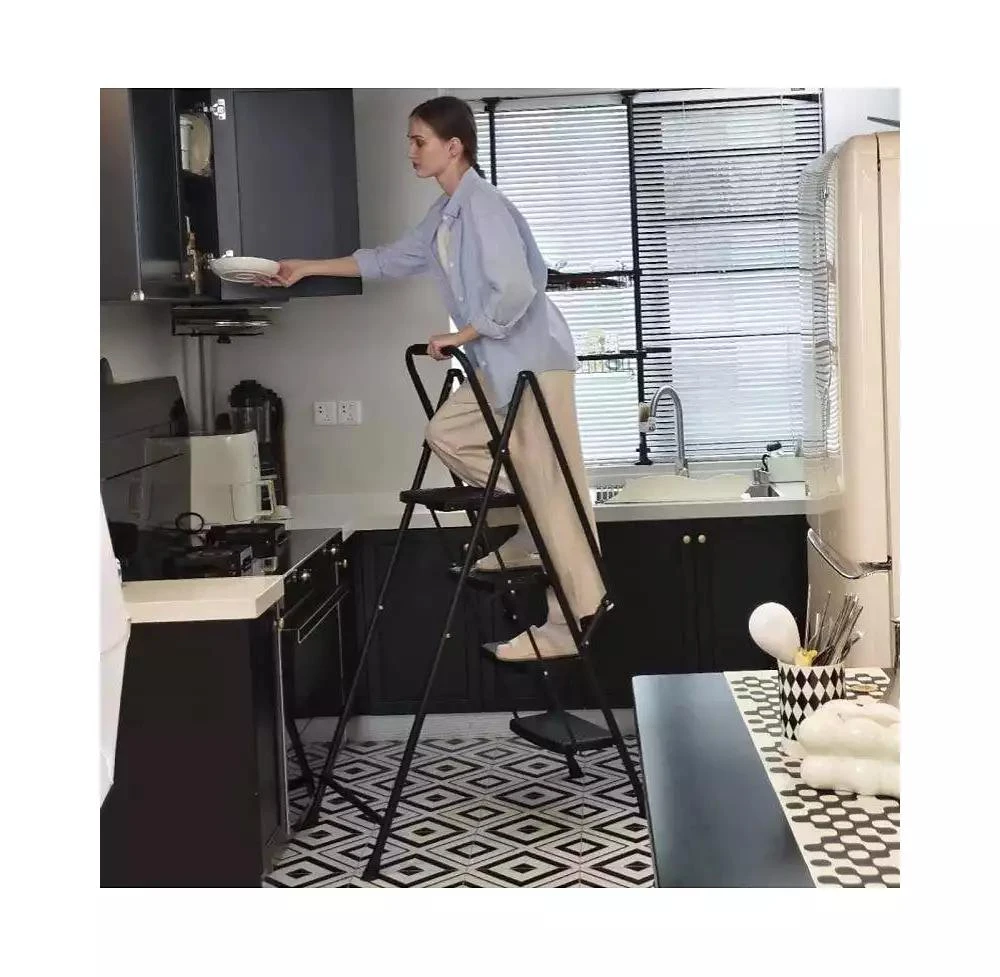 Flynama Four Step Folding Ladder Lightweight Steel Wide Anti Slip Pedal Portable Stool for Home Kitchen Office 9