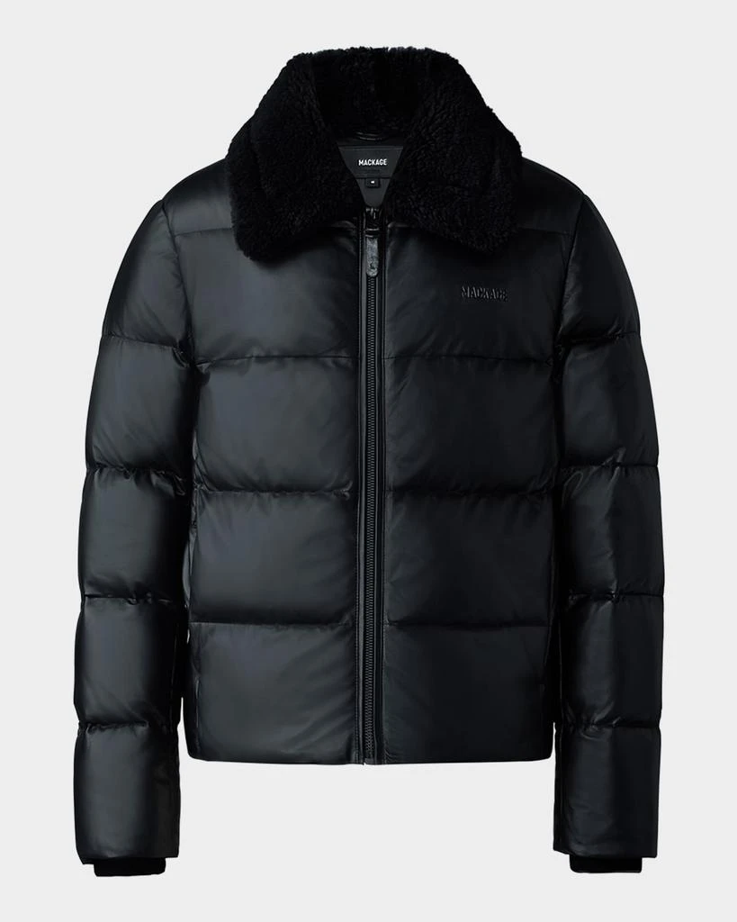Mackage Men's Kyrie Leather Down Jacket with Shearling Collar 1